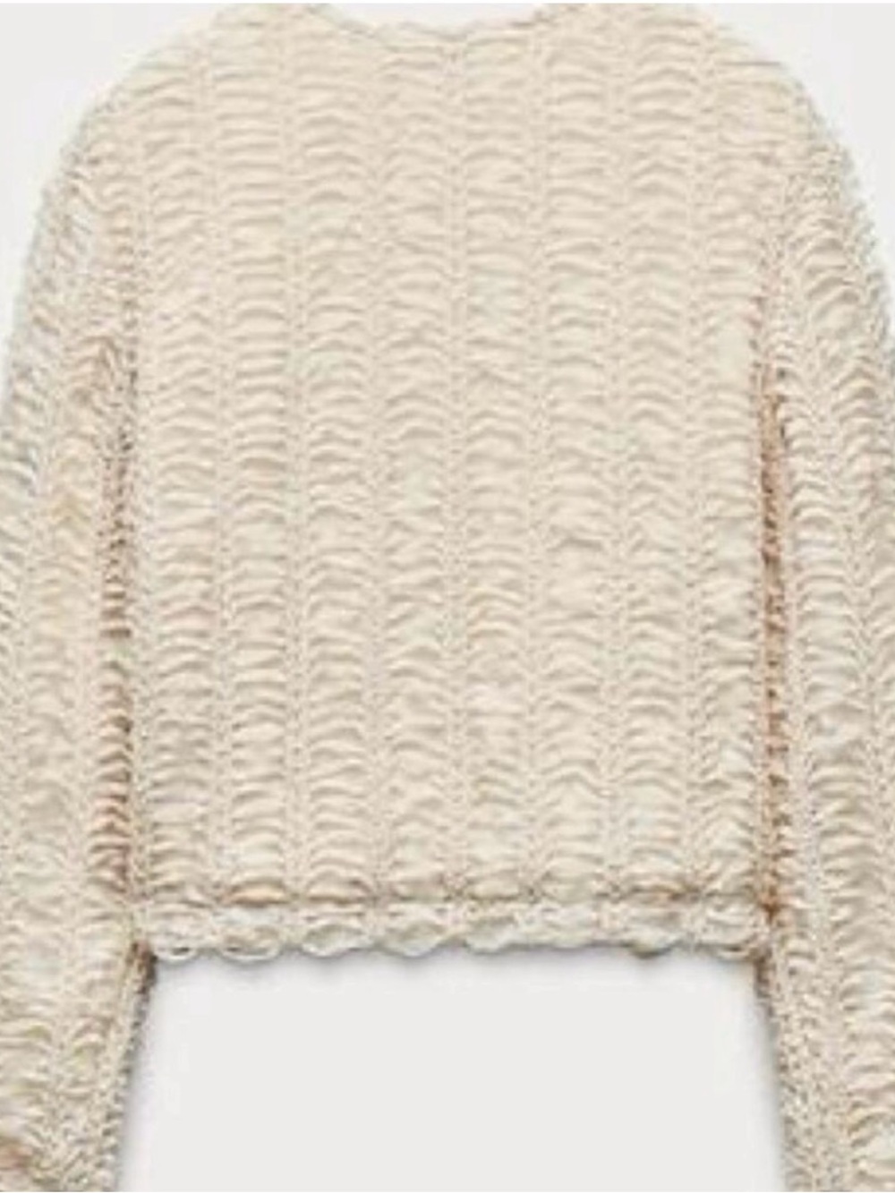 ZARA Structured Cream Ruffle-Textured Cropped Cardigan - Picture 9 of 9